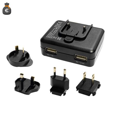 RIDUTTORE RETE 100-240V>5V 2xUSB    MULTI NAZIONE IPC