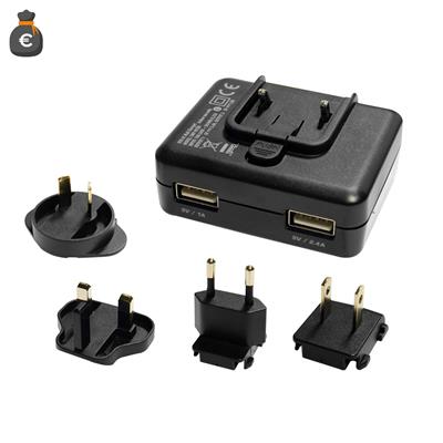 RIDUTTORE RETE 100-240V>5V 2xUSB    MULTI NAZIONE IPC