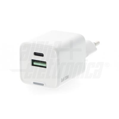 CARICA BATTERIA 2USB: USB-C USB-A 30W 5-20VDC 3A