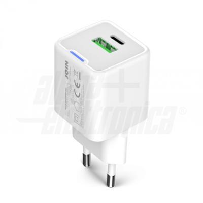 CARICA BATTERIA 2USB: USB-C USB-A 30W 5-20VDC 3A