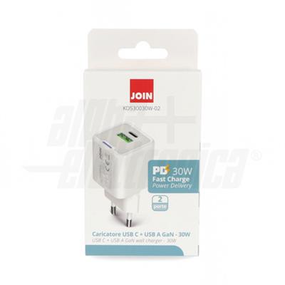 CARICA BATTERIA 2USB: USB-C USB-A 30W 5-20VDC 3A