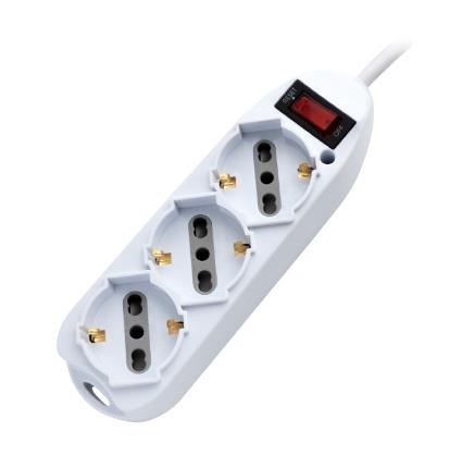 MULTIPRESA ELET.3VIE SCHUKO/BIVAL. 3mt  BIANCA